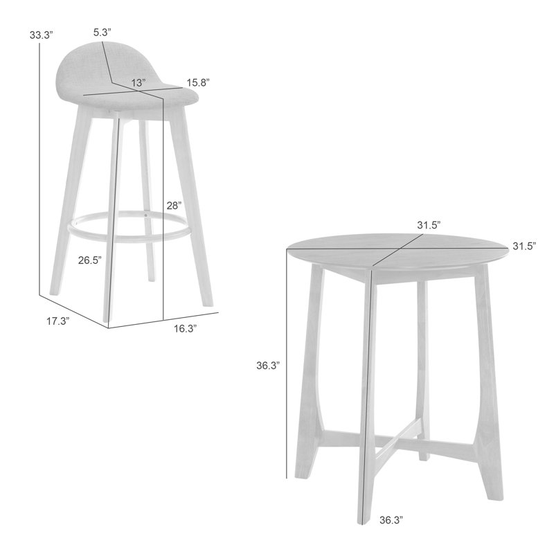 Ensemble de bar en bois 5 pièces Whyte au fini naturel et sièges vert mousse, Vert