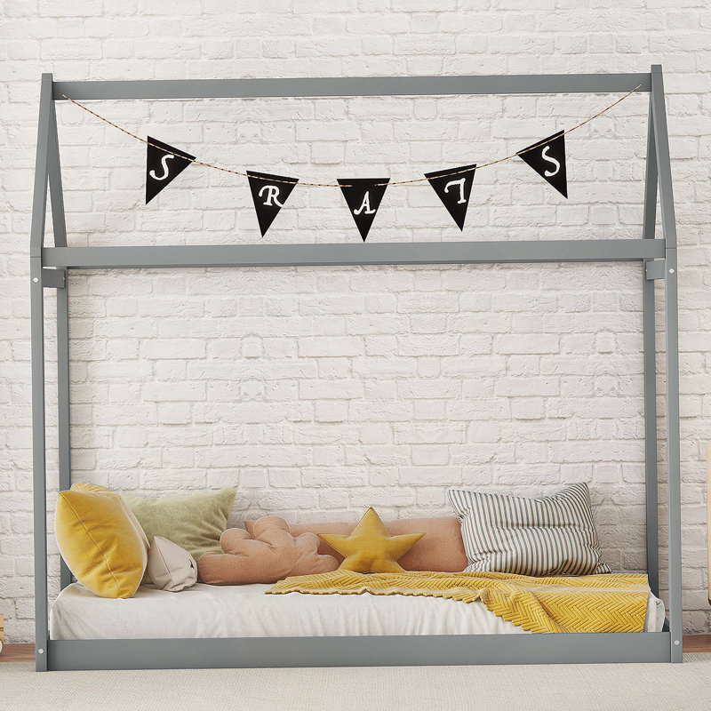 Lit maison en bois, Gris