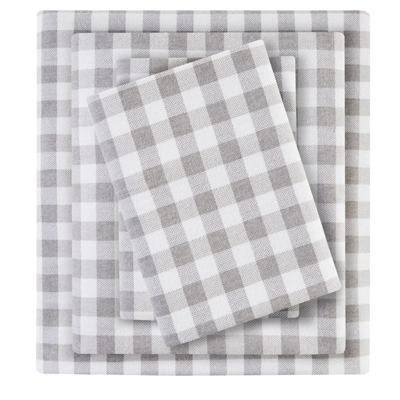 100% flanelle de coton 4 pièces drap complet imprimé à carreaux gris à chevrons