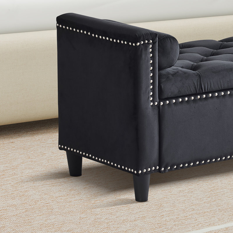 Azori Polyester Upholstered Storage Bench, Black