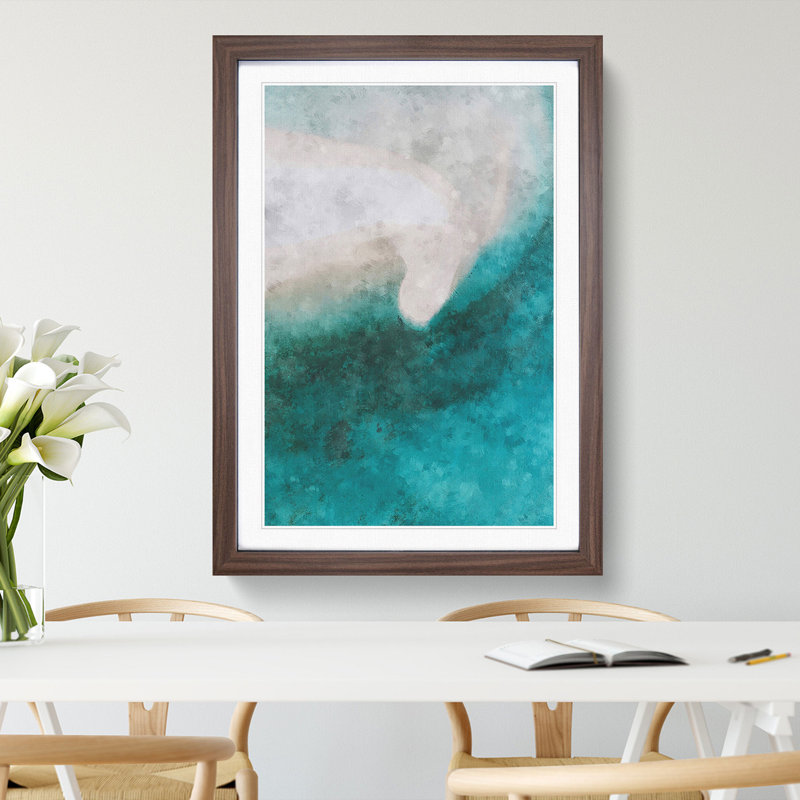 Beach and Ocean in Fenfushi Maldives - Picture Frame Painting, 48cm H x 36cm W x 2cm D, Walnut Framed