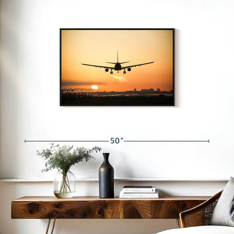 Avion au lever du soleil, Cadre flottant noir, 31 po x 21 po