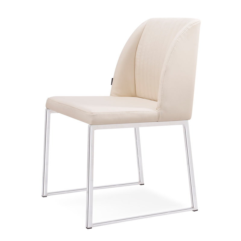 Dejonae 18.5'' H Leatherette Upholstered Side Chair, Cream/Chrome