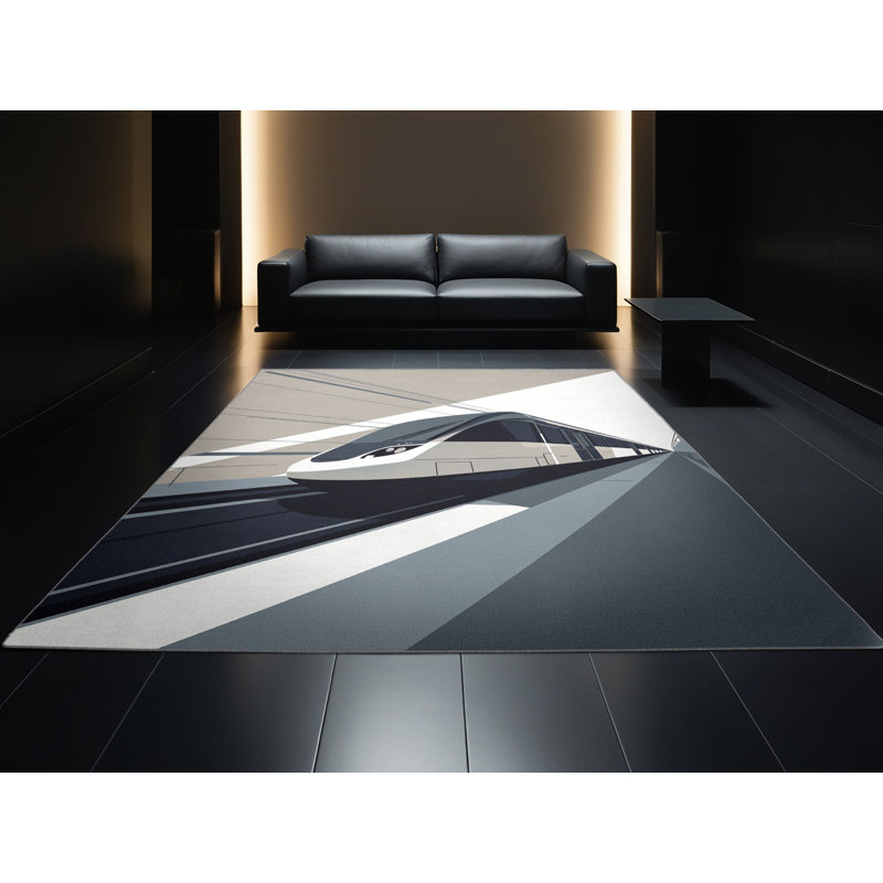 Machine Washable Vehicles And Transportation Underground Subway Train Modern & Contemporary Rug in Gray – Gray Binding, 3x5