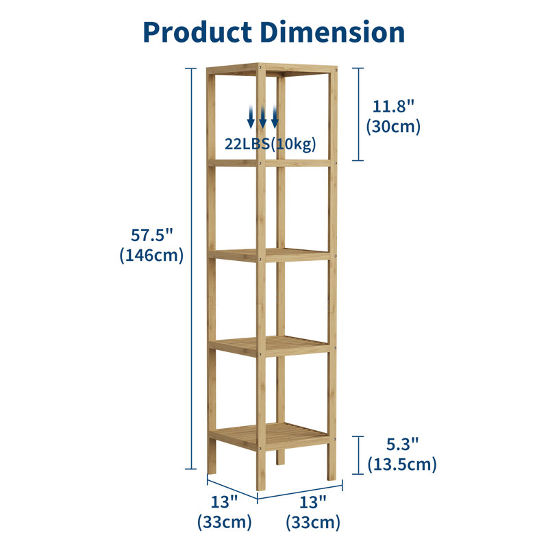 39.5 cm W Iron Shelving Unit, Natural Wood Color