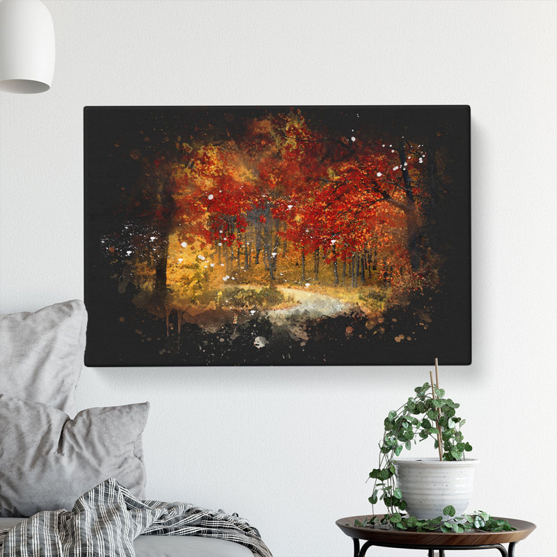 Path Through The Forest At Autumn - Wrapped Canvas Print, 35cm H x 50cm W x 3cm D