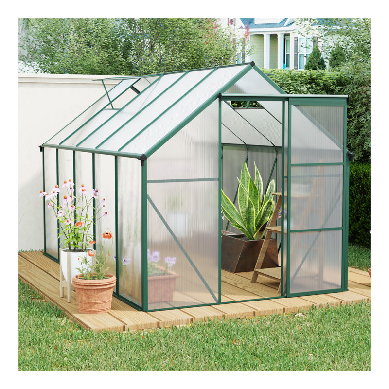 6X10FT Polycarbonate Greenhouse Raised Base And Anchor Aluminum Heavy Duty Walk-In Greenhouses For Outdoor Backyard In All Season