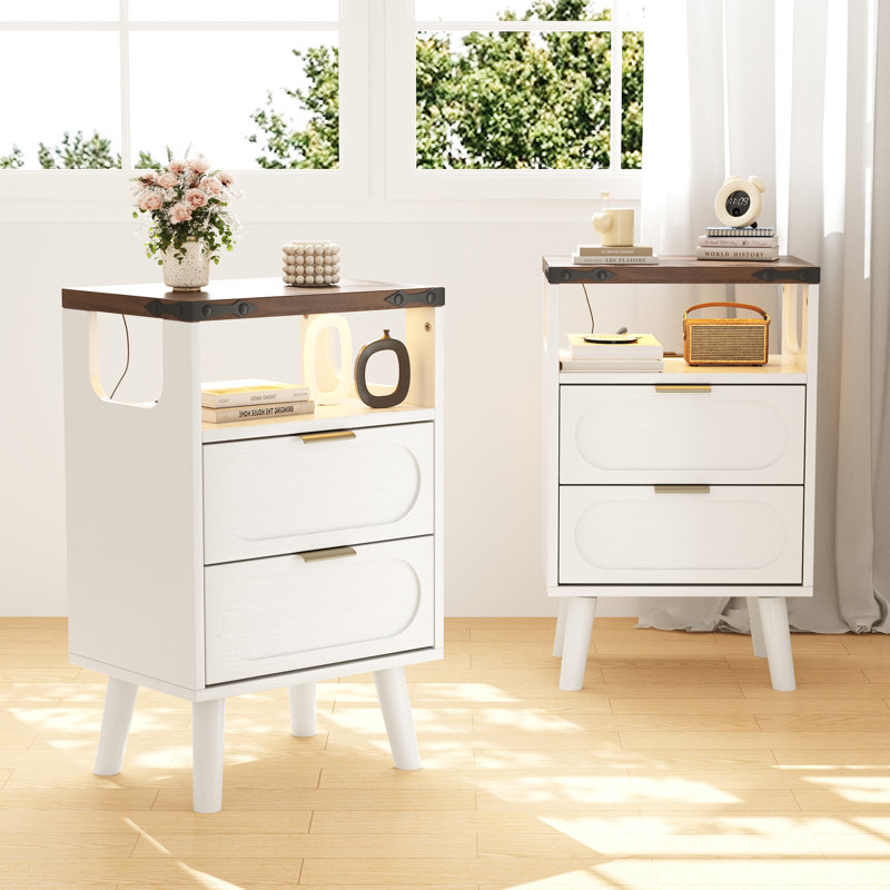 Table de chevet l 15,7 po avec prises intégrées Lumina, Ensemble de 2, Blanc