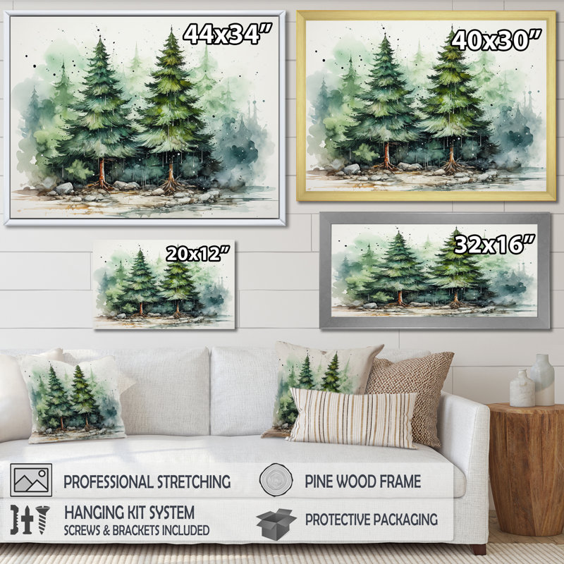 Minimalisme, pin, forêt II - pin, art mural, H 24 po x l 32 po x P 1 po, Cadre flottant blanc