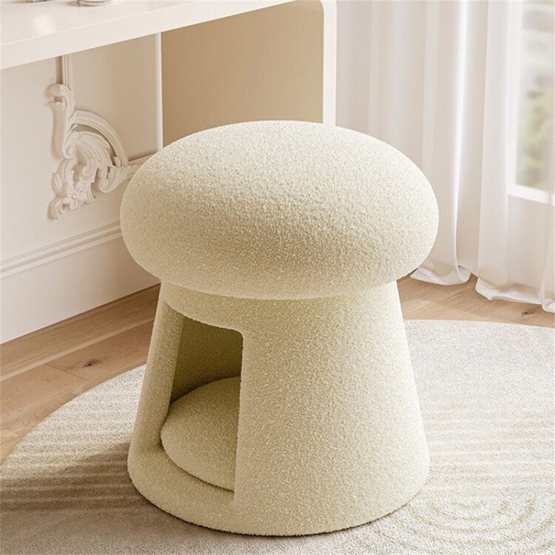 Round Storage Ottoman, Beige