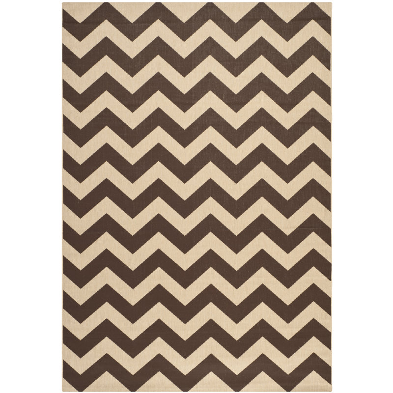 Arneshia Chevron Dark Brown Indoor / Outdoor Area Rug, Rectangle 6'7" x 9'6"