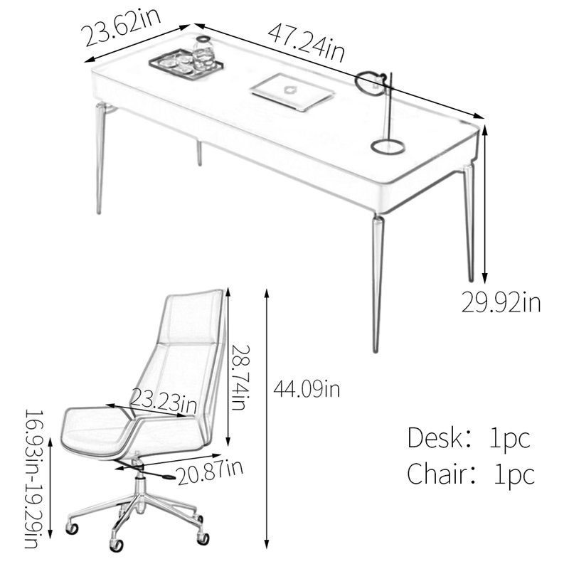 Bureau sécuritaire et réfléchi, Blanc, H 29,92 po x l 47,24 po x P 23,62 po