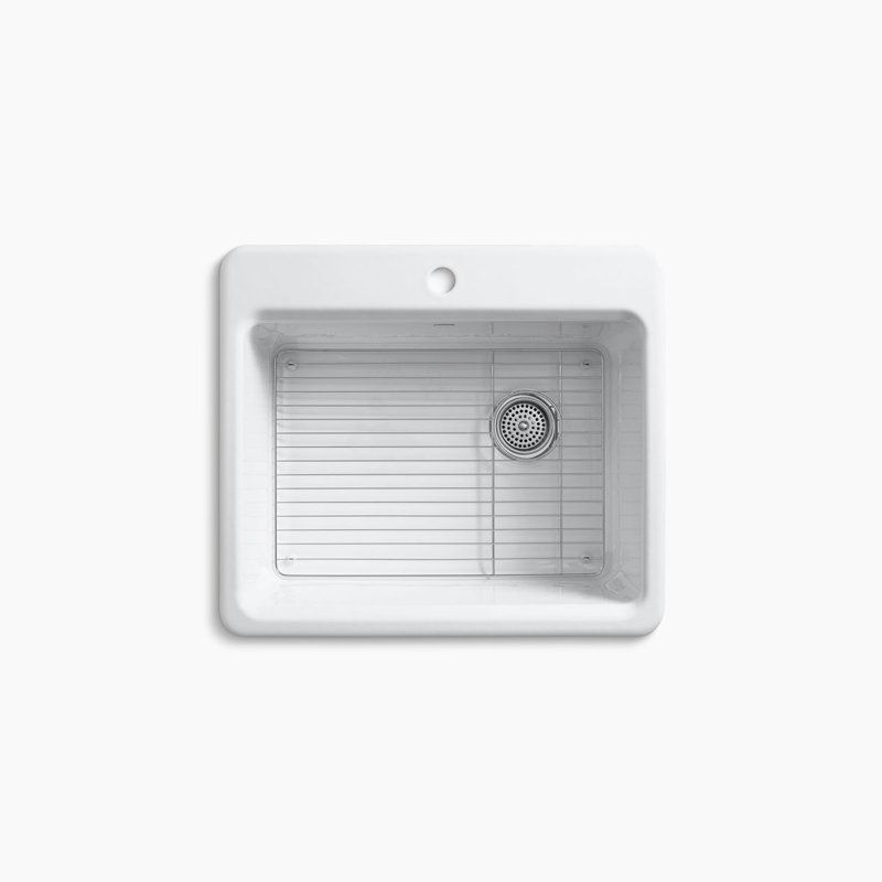 Riverby® 25" L x 22" W x 9-5 8" Bar Kitchen Sink with Basin Rack, 1 hole, Cane Sugar