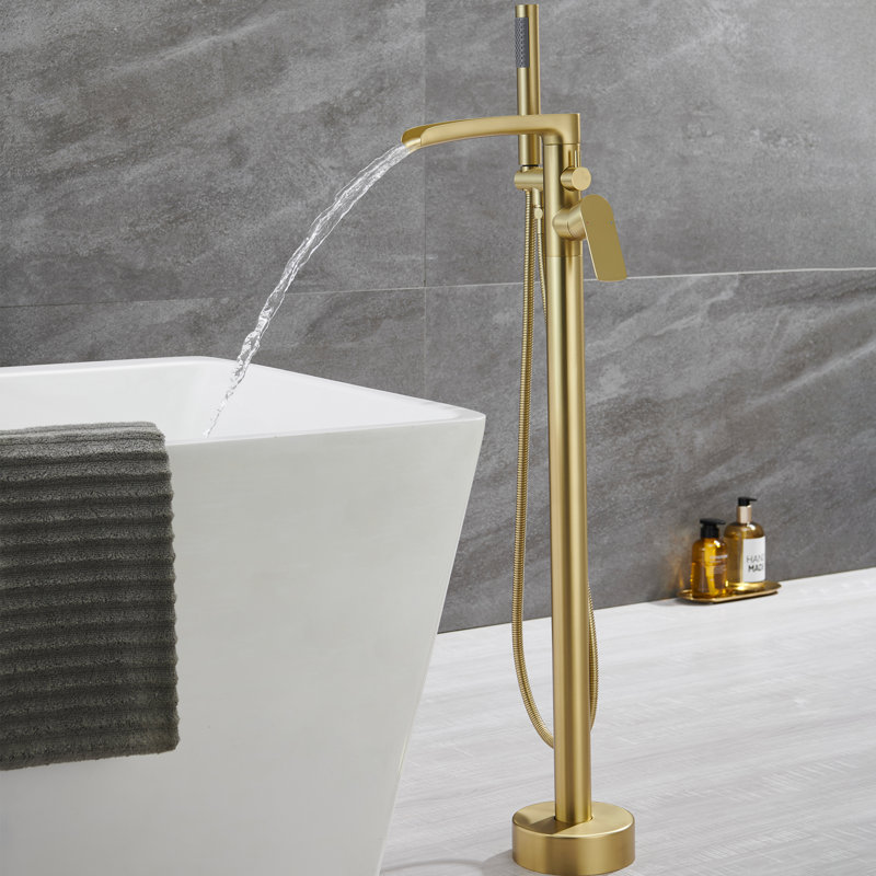Robinet de baignoire autoportant moderne 37,48 "avec douche à main, robinet de baignoire fixé au sol, Brushed Gold