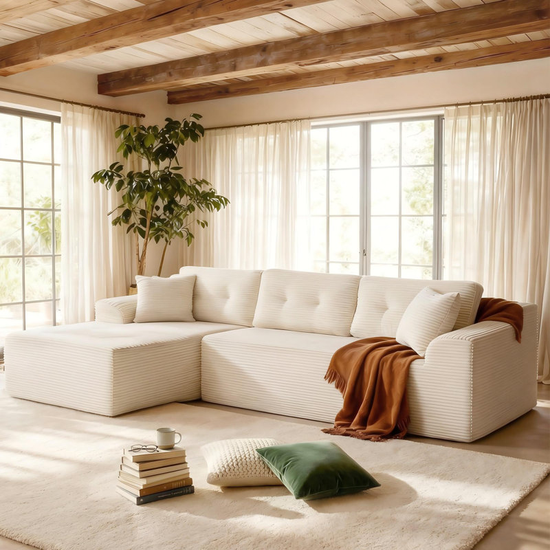 108.3" Comfy Cloud Couch, L Shaped Sectional Sofa, Left (L), White