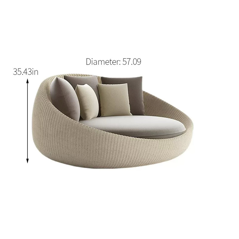 57.09'' Wide Circle Wicker Patio Daybed with Cushions