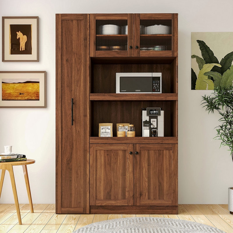Armoire de cuisine avec étagère de rangement coulissante multifonctionnelle à plusieurs niveaux, armoire de rangement de ferme avec 4 portes, organisateurs de garde-manger pour la cuisine, la salle à manger