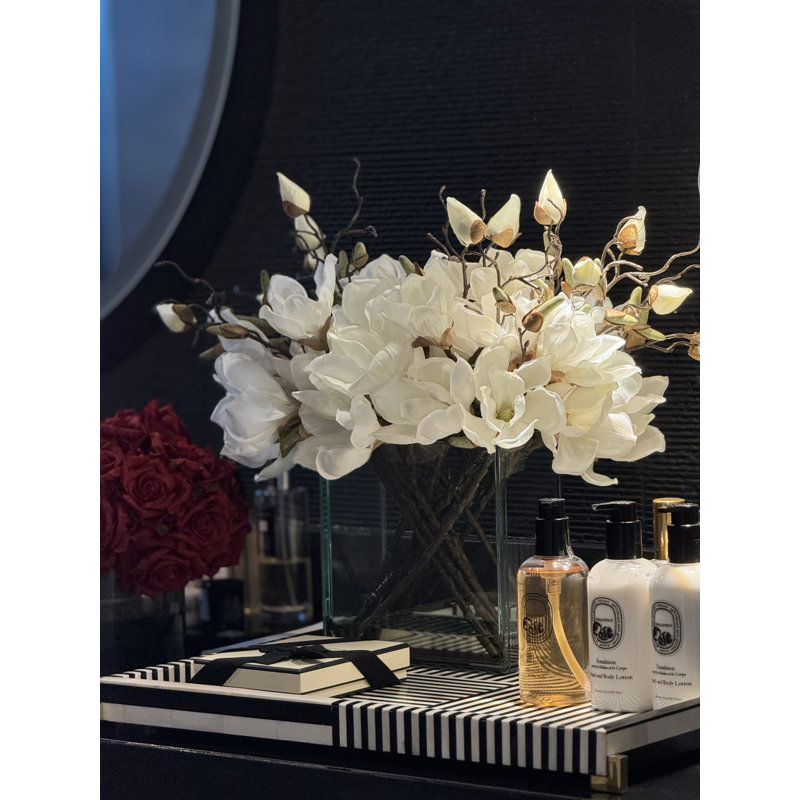 Magnolia Arrangement in Vase, White