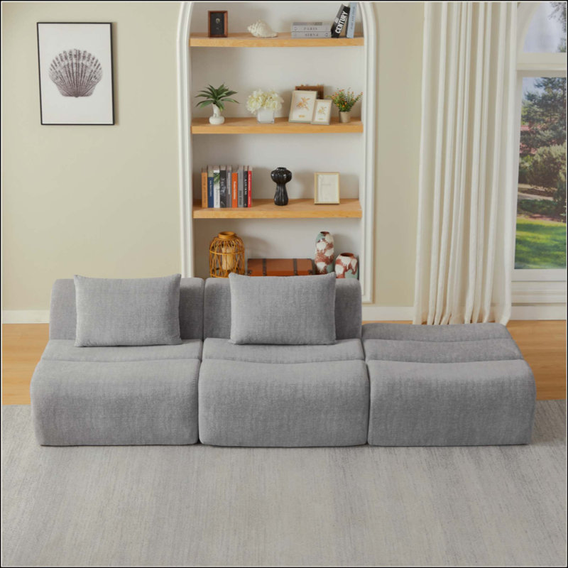 Canapé compressé surdimensionné à 3 places avec tissu chenille, sans assemblage, peu encombrant pour le salon, l’appartement
