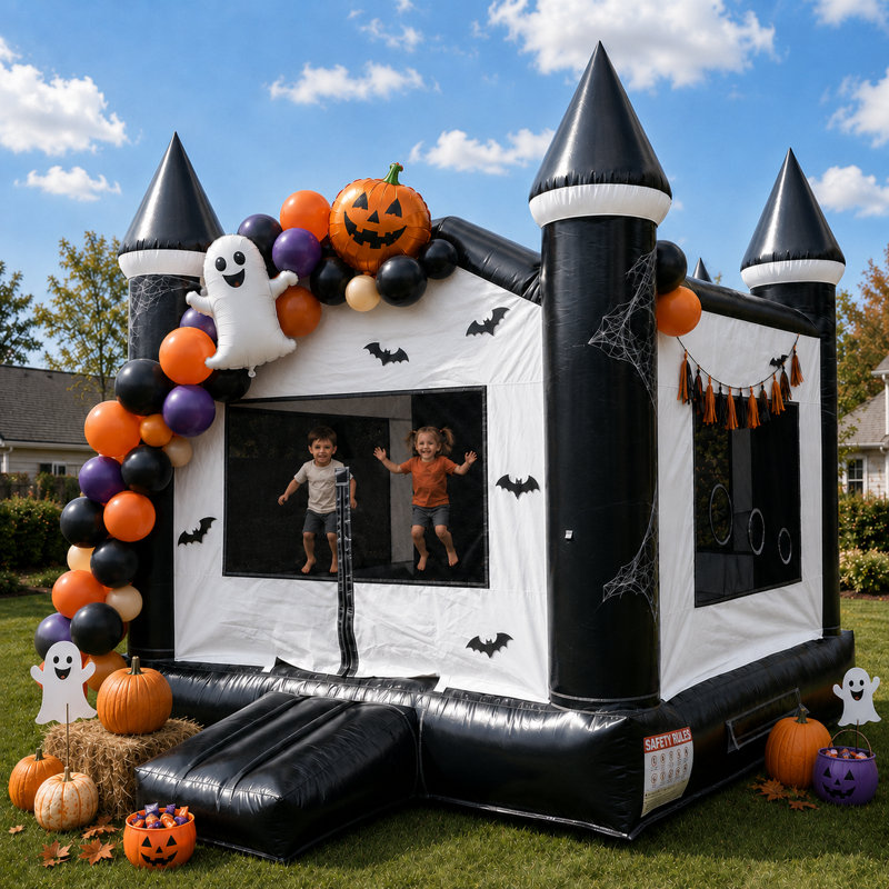 13' L x 10' W x 11' H Commercial-Grade Castle Bounce House with Blower for Kids & Adults, White/Black