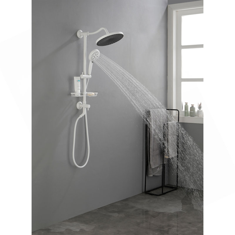 Showerspas Shower System, With 10" Rain Showerhead, 4-Function Hand Shower, Adjustable Slide Bar And Soap Dish, White
