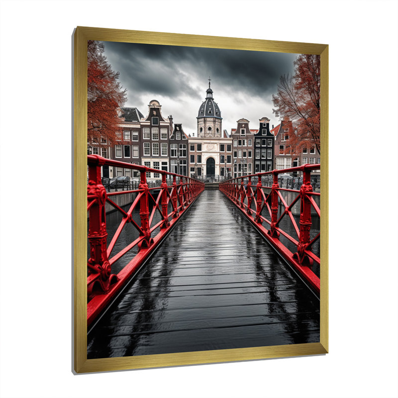 Amsterdam, paysage urbain magnifique I - impression, H 32 po x l 16 po x P 1 po, Encadrement doré