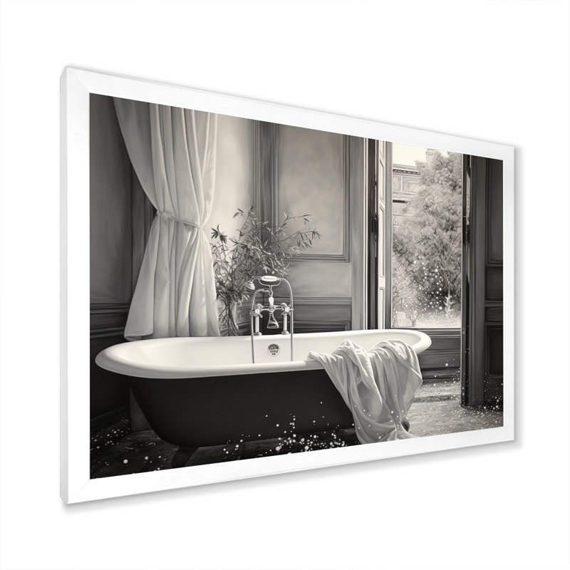 Minimalisme Bath of Serenity III - Laundry Art mural, H 30 po x l 40 po x P 1,5 po, Cadre simple blanc