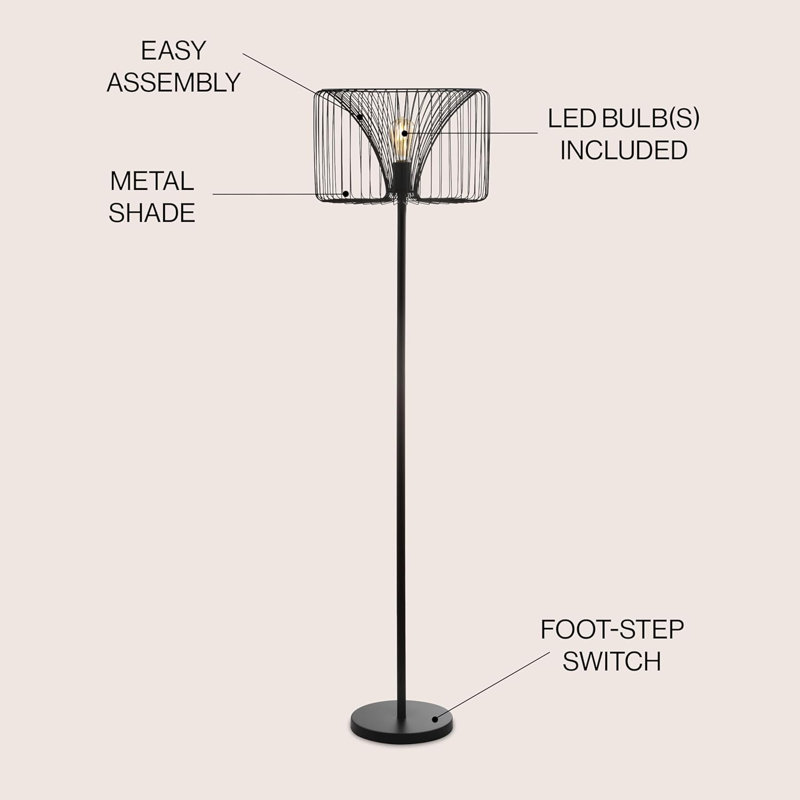 61" Metal Led Floor Lamp - Modern Industrial Style For Living Room, Bedroom
