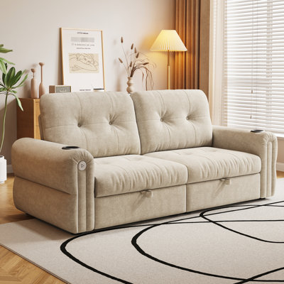 Lit convertible multifonctionnel 2 en 1 de 77 pouces, convenant à une chambre à coucher, un salon, un appartement et un dortoir, flanelle avec mousse, structure en acier, charge de 600 livres, fonctionnement simple, beige, design minimaliste