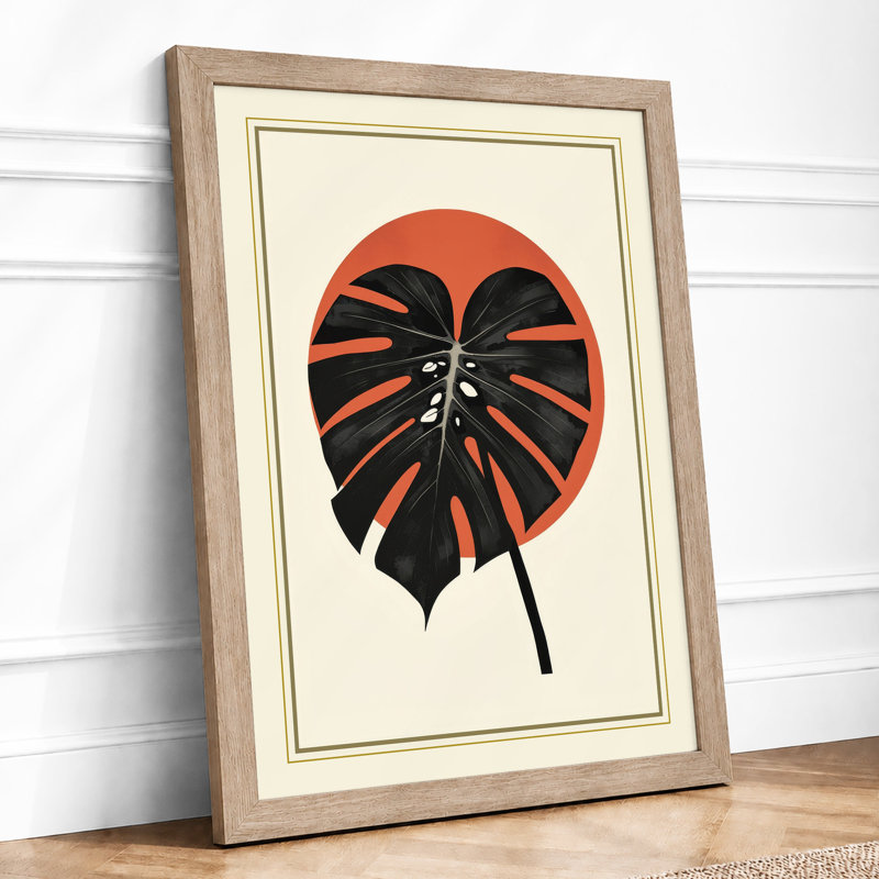 Red Starburst with Ribbon Art Deco - Framed Print, A1 - 84.1 x 59.4 cm, Oak