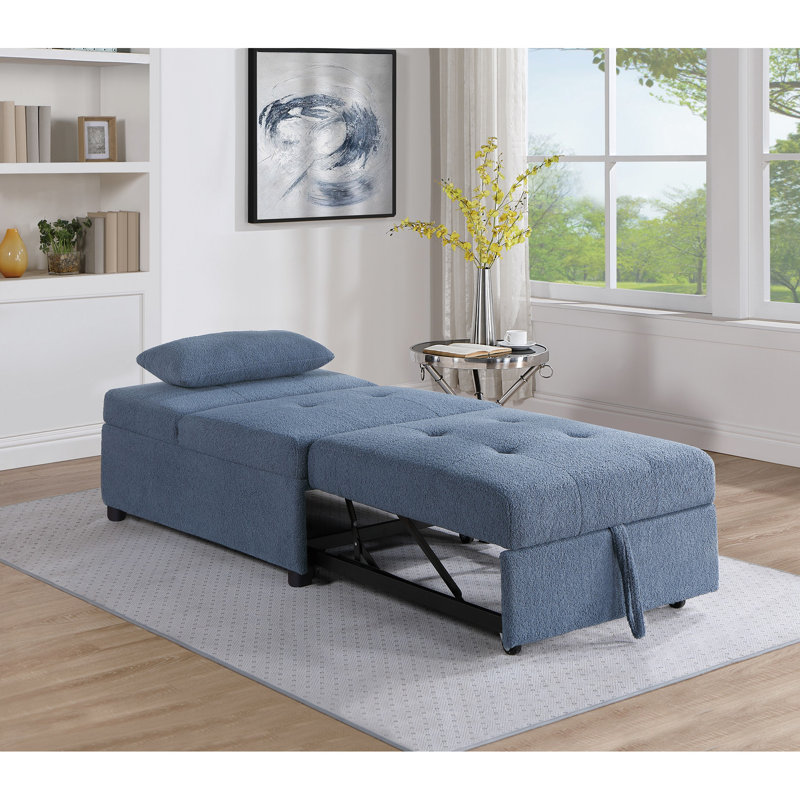 Lit escamotable bleu gris avec siège et coussin convertible inclus