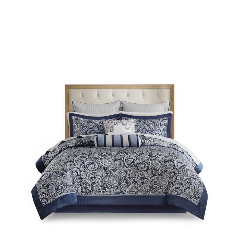 12 Piece Comforter Set With Cotton Bed Sheets Navy Cal King, California King Comforter + 11 Additional Pieces