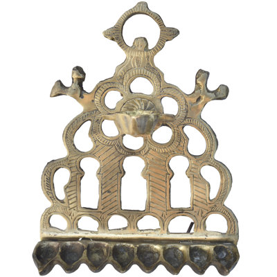 Menora antique marocaine en laiton gravée à la main