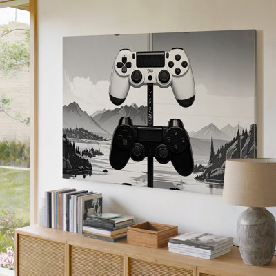 Toile, contrôleur de jeu moderne, pile, art de jeu noir et blanc minimaliste, prêt à accrocher, galerie, décoration intérieure de qualité supérieure
