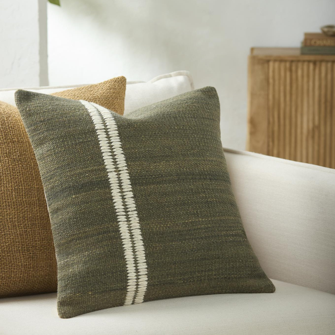 Jundah Accent Pillow, Green, Square 20", Polyester