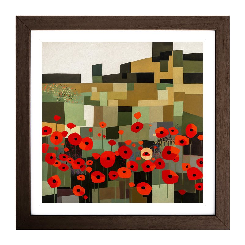 Poppy Field Suprematism No.1 - Single Picture Frame Print on Wood, Walnut