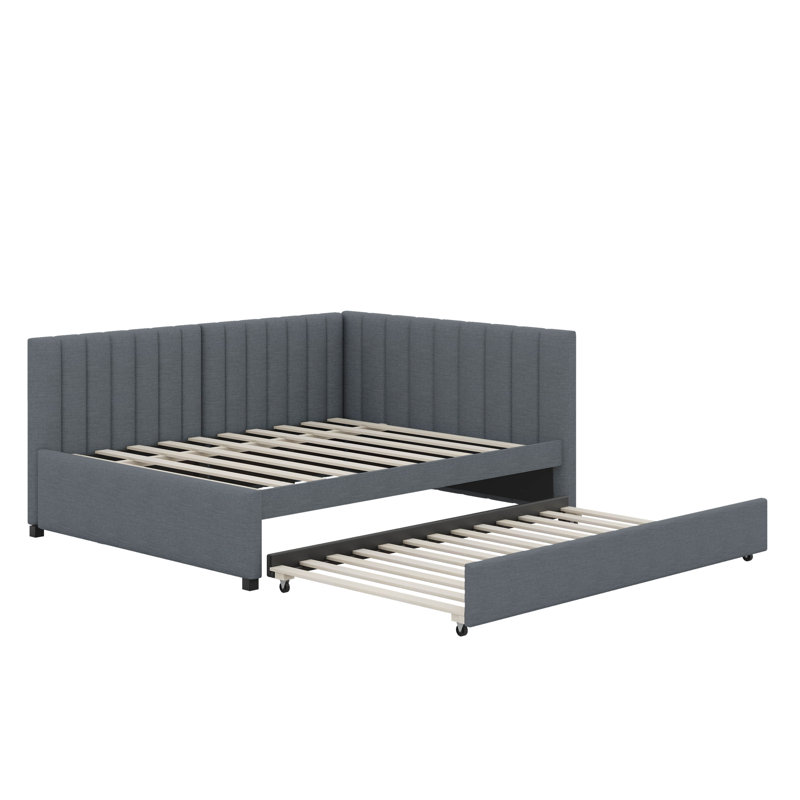 Full Size Upholstered Daybed With Trundle, Gray