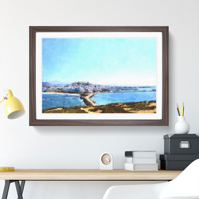 Naxos Skyline in Greece - Picture Frame Painting, 27cm H x 36cm W x 2cm D, Walnut Framed