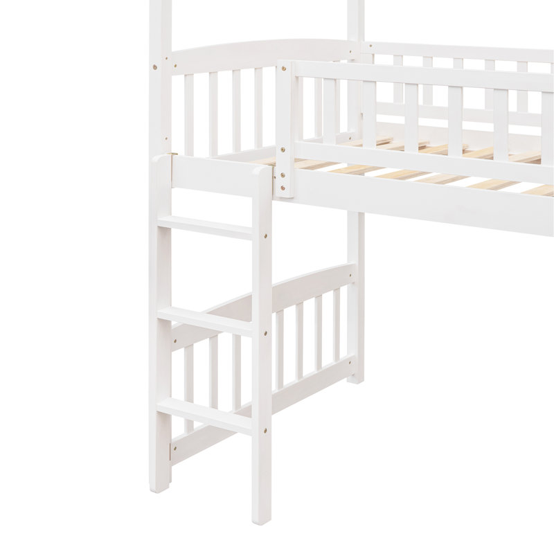 Lit mezzanine simple avec glissade, lit maison avec glissade, Blanc