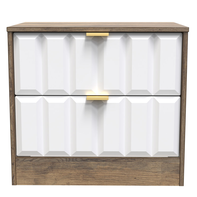 Besian 58cm W Manufactured Wood Bedside Table, White Matt/Vintage Oak