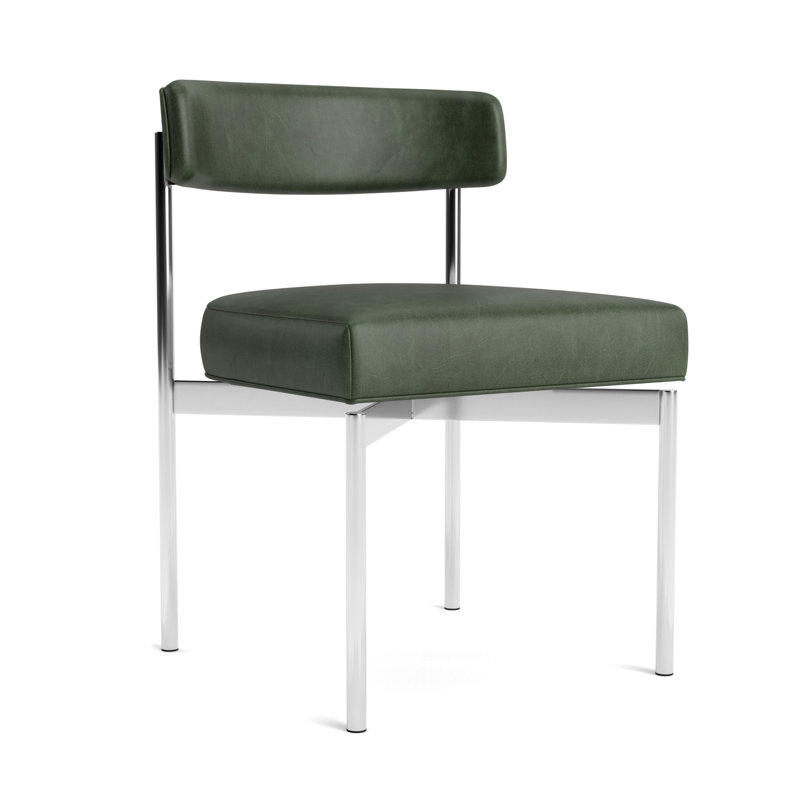 Remy Leather Dining Chair, Bedford - Evergreen, Polished Stainless Steel