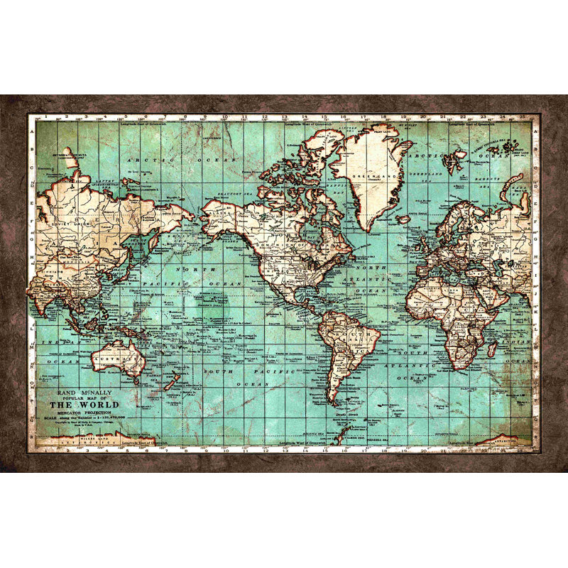 " Dirty Brown Outline World Map ", 32" H x 48" W
