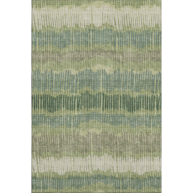 Premium Machine Washable Prisco Green Rug, Rectangle 9' x 12'