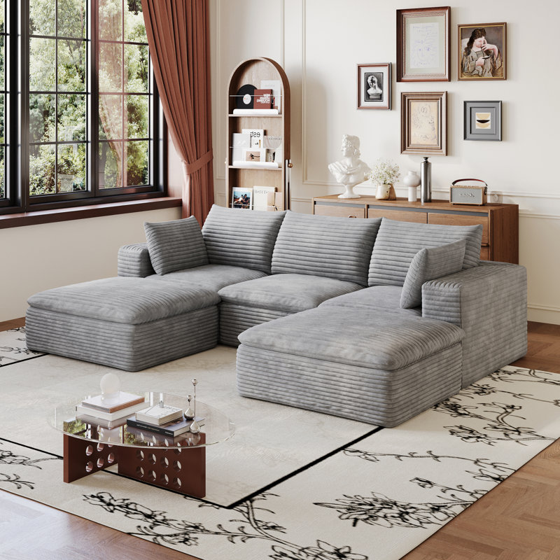 Compression Cloud Sofas, 102 Inch Corduroy Modular Modern Couch For Home