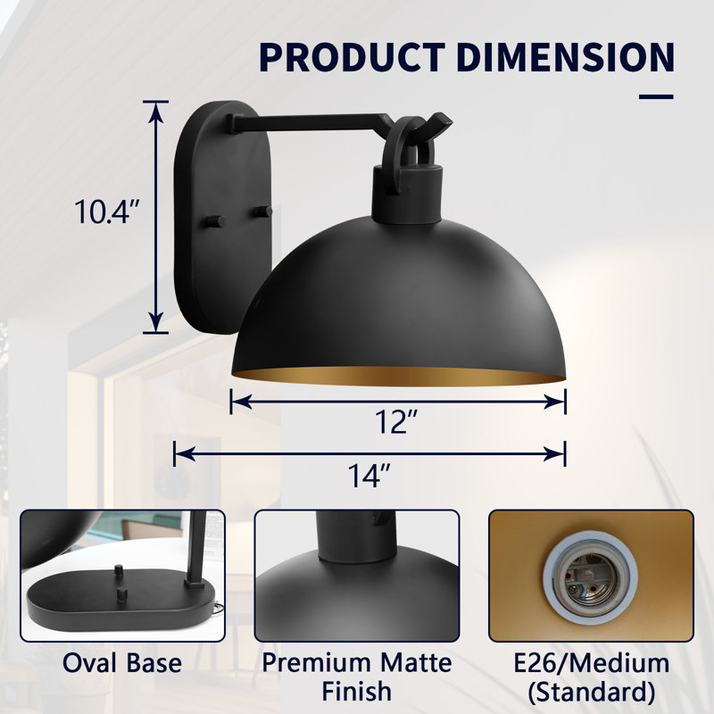 Barn Light ,12IN Matte Black  Flush Mounted Sconce,Dimmable Wall Sconce suitable for your entryway, kitchen, fireplace, living room, dining room,ETL Listed, 1Pack