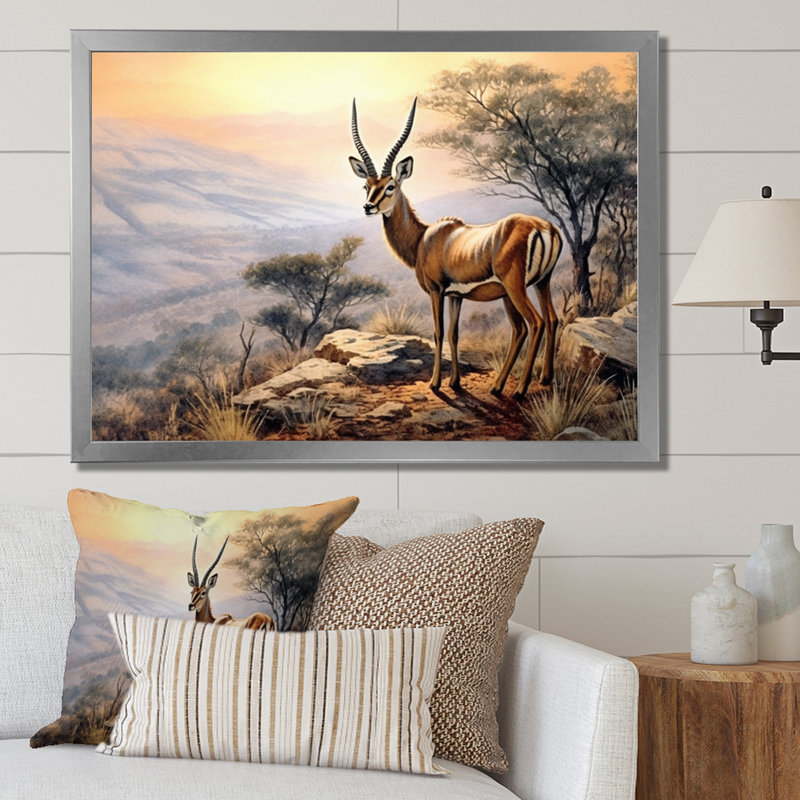 «Graceful Antelope III», reproduction sur toile, H 12 po x l 20 po x P 1 po, Cadre simple argenté