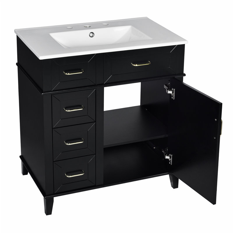 Meuble-lavabo de 30 pouces avec lavabo en céramique, Noir
