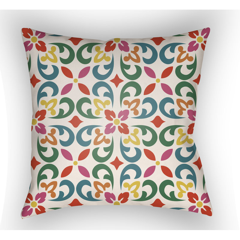 Floral Outdoor Throw Pillow, Orange/Teal, 14" H x 24" W x 3" D