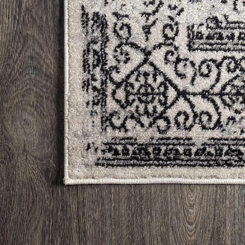 Tapis gris / noir Attie Filigree, Rectangulaire 3 pi x 5 pi