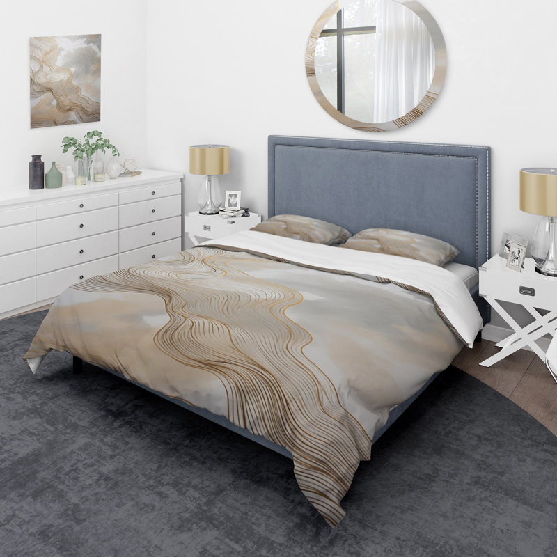 Ensemble de housse de couette en microfibre / polyester Gold and Gray Linear Expressions V